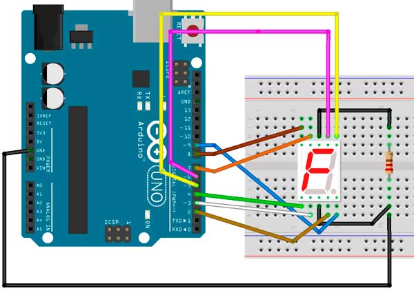 Cablage connexion de l'afficheur á la carte Arduino