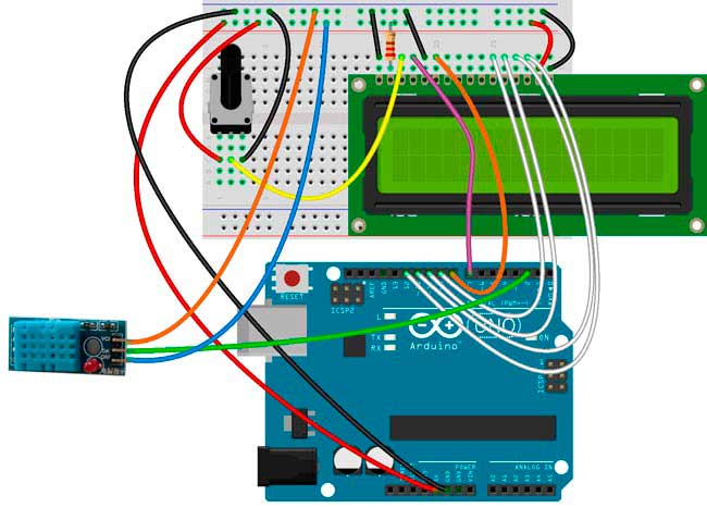 Montage des connexions du module DHT 11, l'écran LCD et Arduino