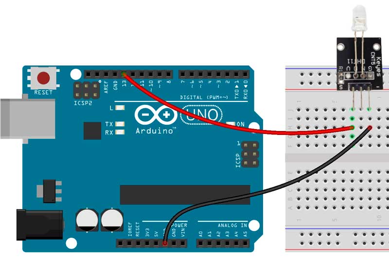 Connexions entre le module KY-034 et la carte Arduino.